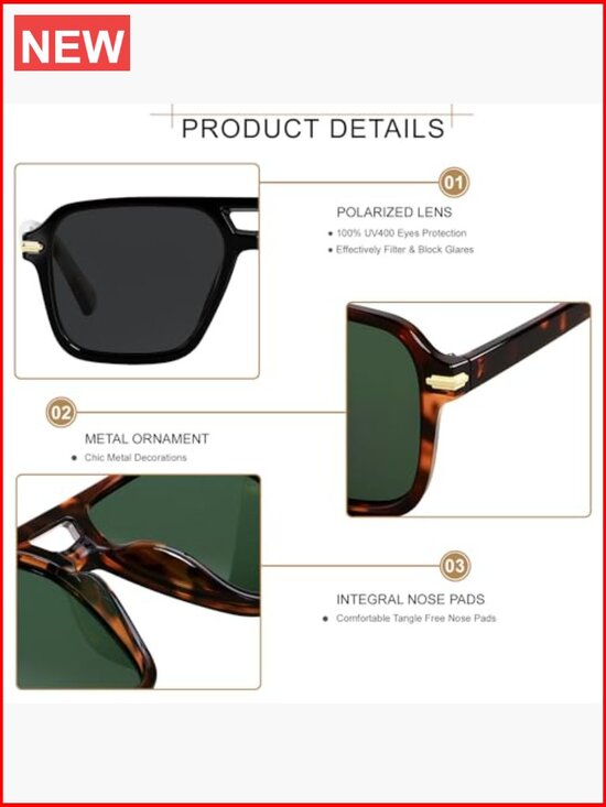 Polarized Aviator Sunglasses Retro Square Pilot Vintage Shades main image 4